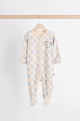 Bear Checkerboard Baby Sleepsuits 3 Pack