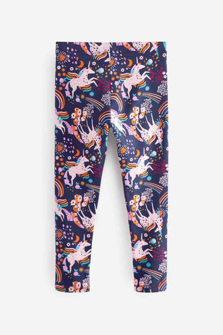 Navy Unicorn Rainbow Printed Leggings