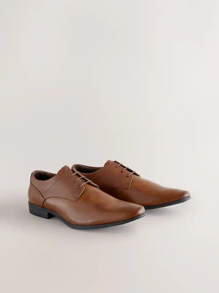 Tan Brown Standard Fit Derby Lace-Up Shoes