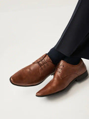 Tan Brown Standard Fit Derby Lace-Up Shoes