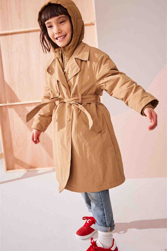 Camel Shower Resistant Double Layer Trench Coat