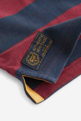 Navy/Red Stripe 100% Cotton Long Sleeve Rugby Polo Shirt