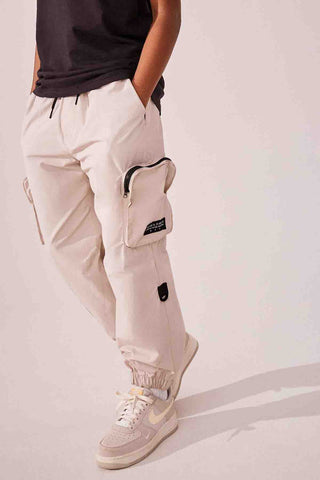 Ecru Neutral Lined Parachute Cargo Trousers