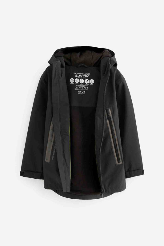 Black Waterproof Fleece Hooded Lined Coat