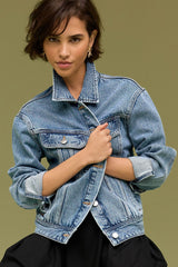 Mid Blue Oversized Denim Trucker 100% Cotton Jacket