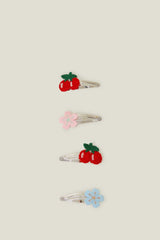 4-Pack Girls Crochet Flower Cherry Hair Clips