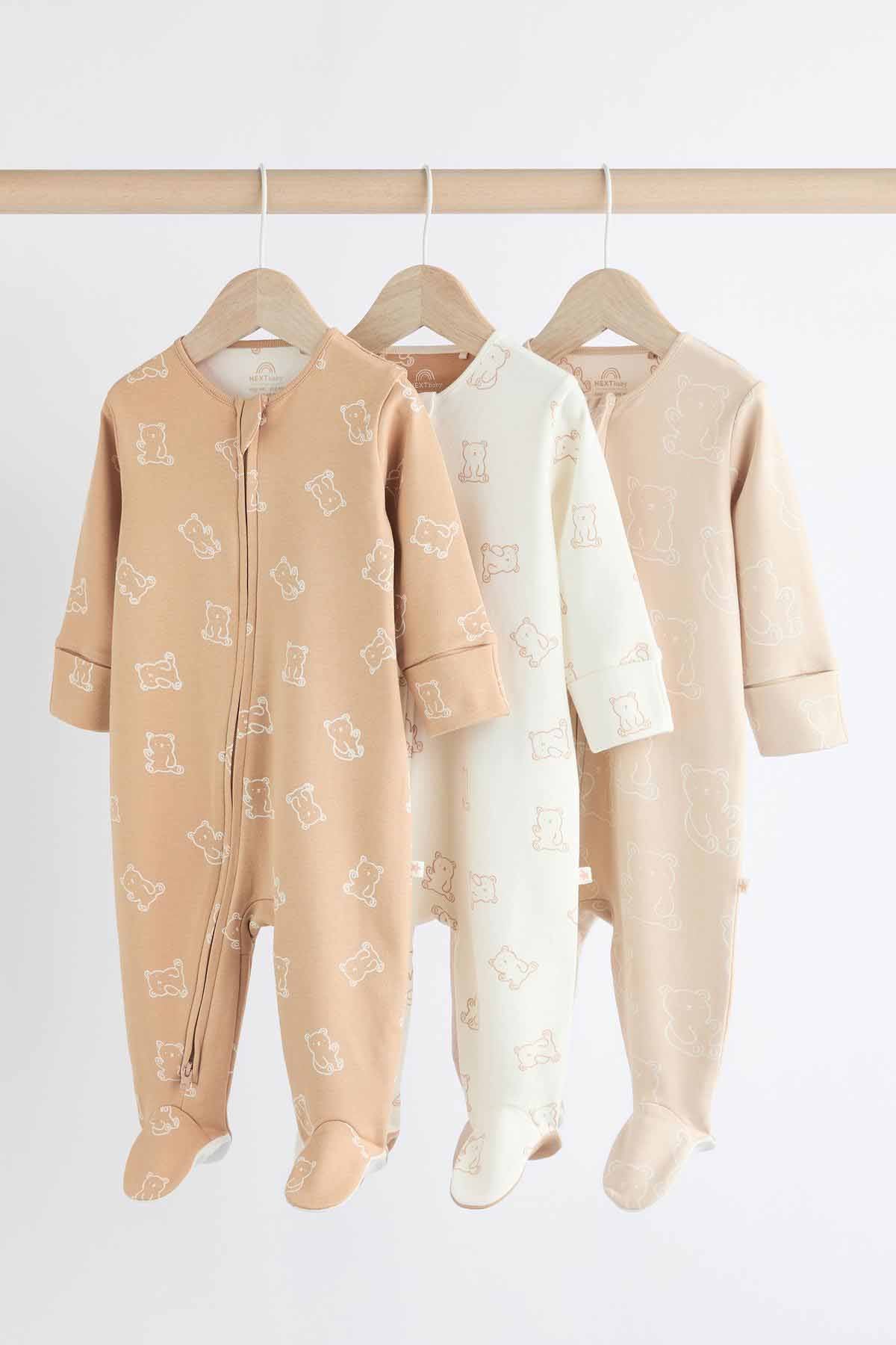 Neutral Baby Bear 100% Cotton Sleepsuits 3 Pack