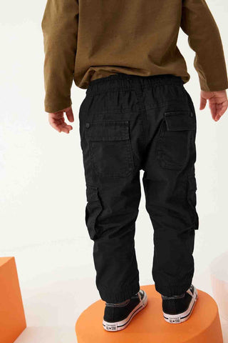 Black Lined 100% Cotton Cargo Trousers