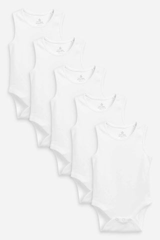 White 5 Pack Baby Vest Bodysuits