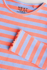 Orange/Purple Stripe Rib Long Sleeve T-Shirt