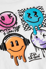 White Happy Face Regular Fit Short Sleeve Graphic 100% Cotton T-Shirt