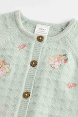 Sage Green Fairy Embroidered Baby Knitted Cardigan