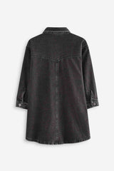 Black Denim 100% Cotton Shirt Dress