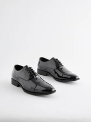 Black Standard Fit Patent Oxford Toe Cap Shoes