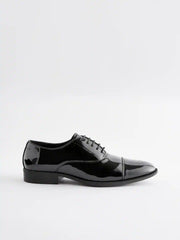 Black Standard Fit Patent Oxford Toe Cap Shoes