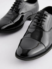 Black Standard Fit Patent Oxford Toe Cap Shoes