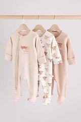 Neutral Hamish Baby 100% Cotton Sleepsuits 3 Pack