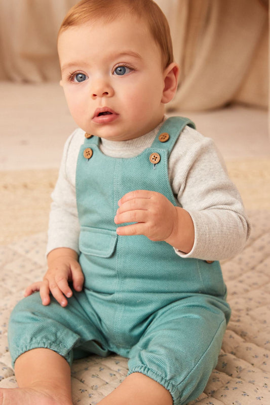 Teal Blue Baby Dungarees And Bodysuit Set NEXT UK