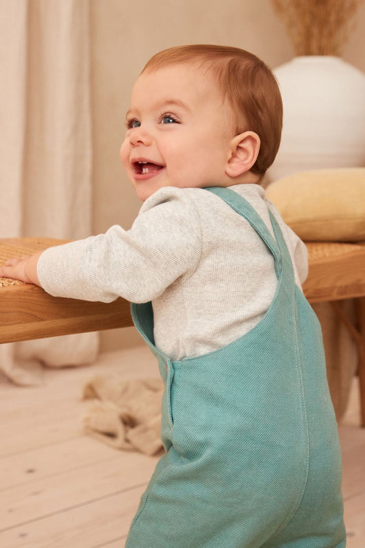 Teal Blue Baby Dungarees And Bodysuit Set