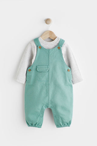 Teal Blue Baby Dungarees And Bodysuit Set