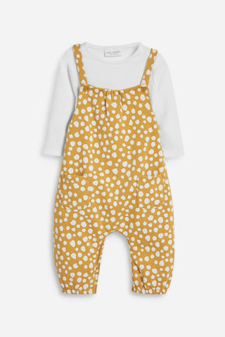 Yellow Ochre Spot Baby Dungaree And Bodysuit Set