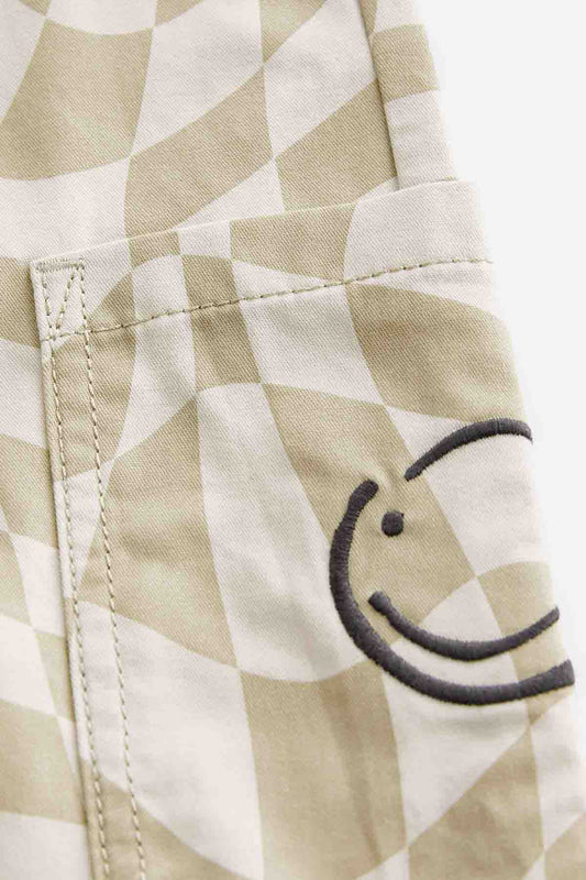 Neutral Checkerboard 100% Cotton Side Pocket Pull-On Trousers