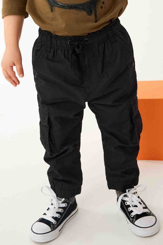 Black Lined 100% Cotton Cargo Trousers