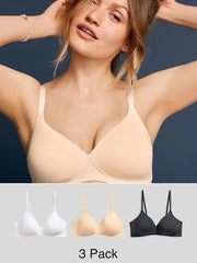 Black/White/Pastel Rose Nude Pad Non Wire Cotton Blend Ultimate Comfort Bras 3 Pack