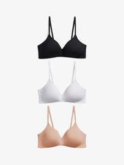 Black/White/Pastel Rose Nude Pad Non Wire Cotton Blend Ultimate Comfort Bras 3 Pack