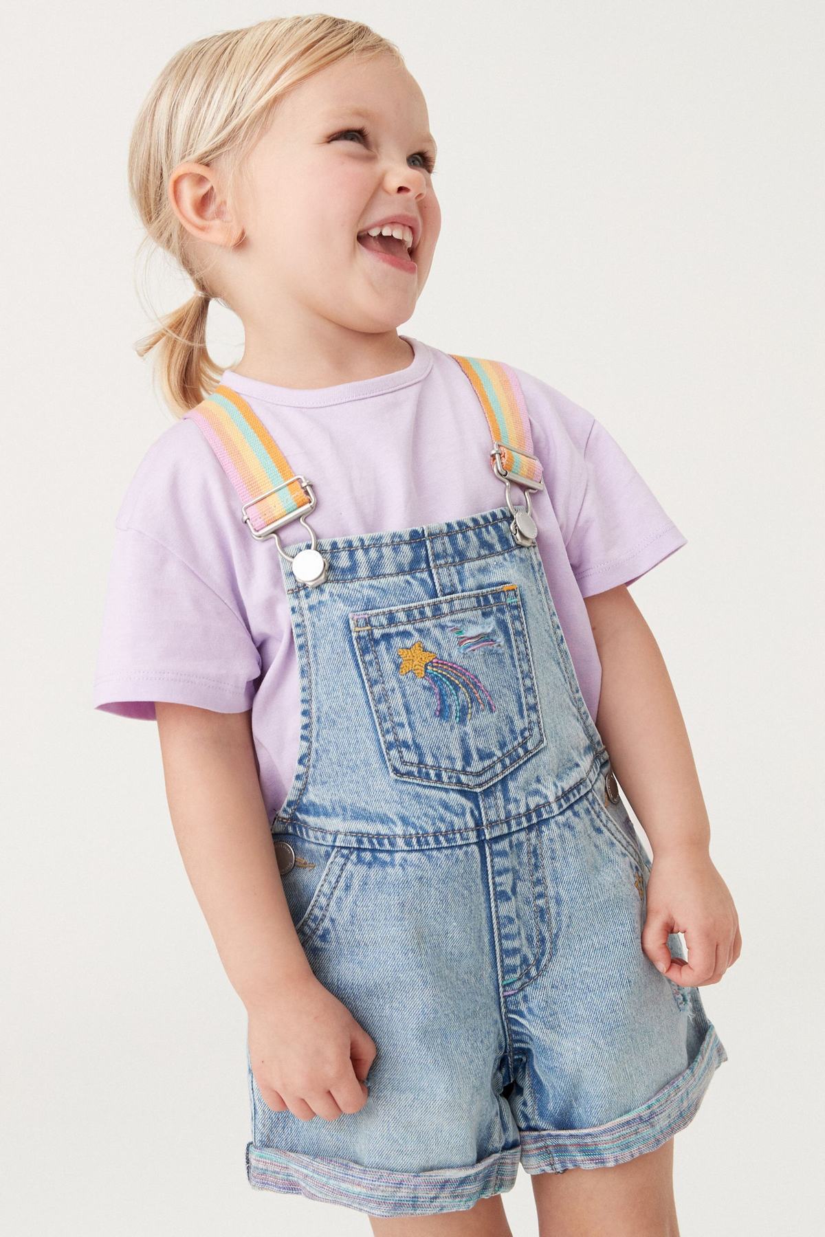 Mid Blue Denim Rainbow Dungarees & T Shirt Set NEXT UK