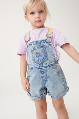 Mid Blue Denim Rainbow Dungarees & T Shirt Set NEXT UK