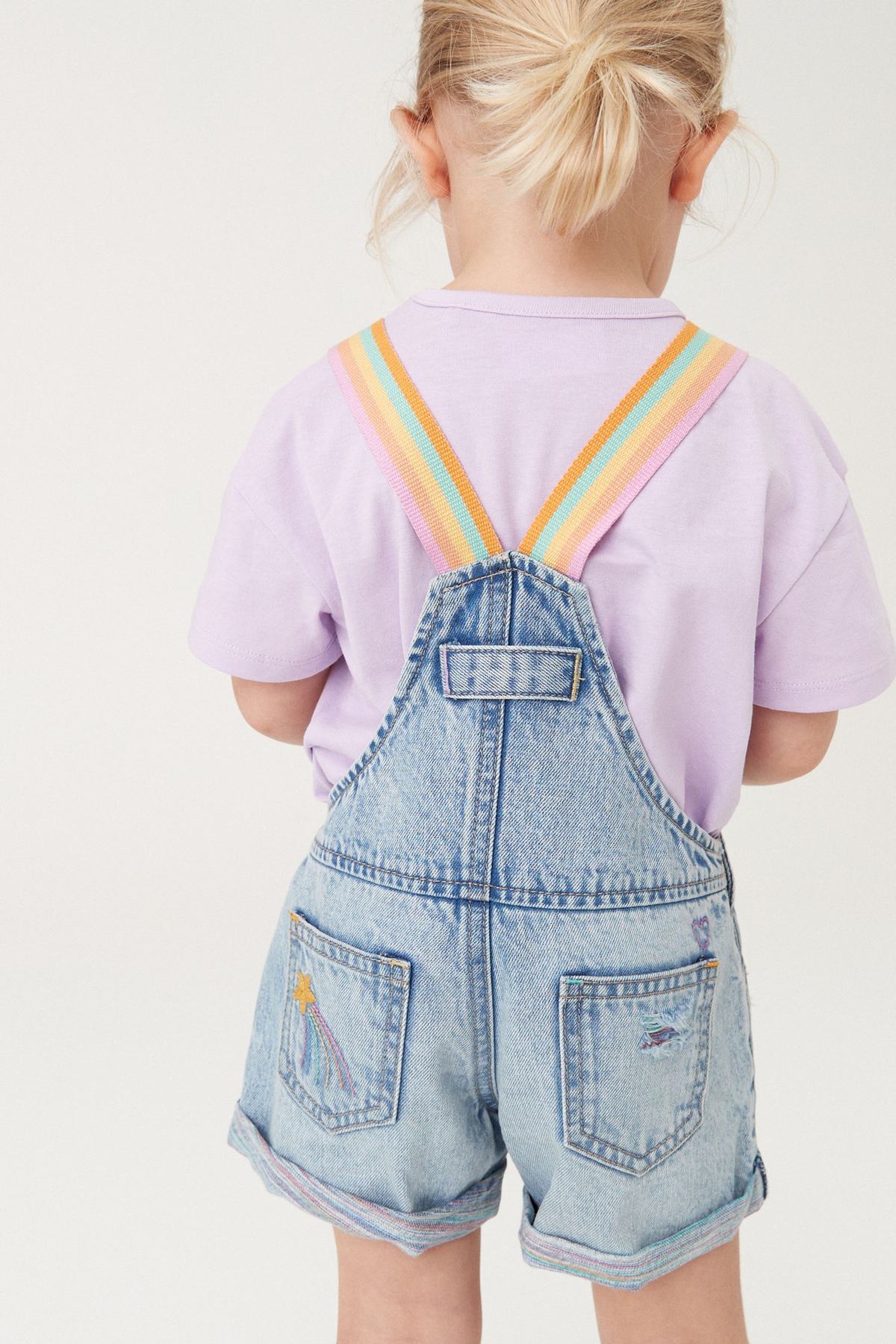 Mid Blue Denim Rainbow Dungarees & T Shirt Set NEXT UK