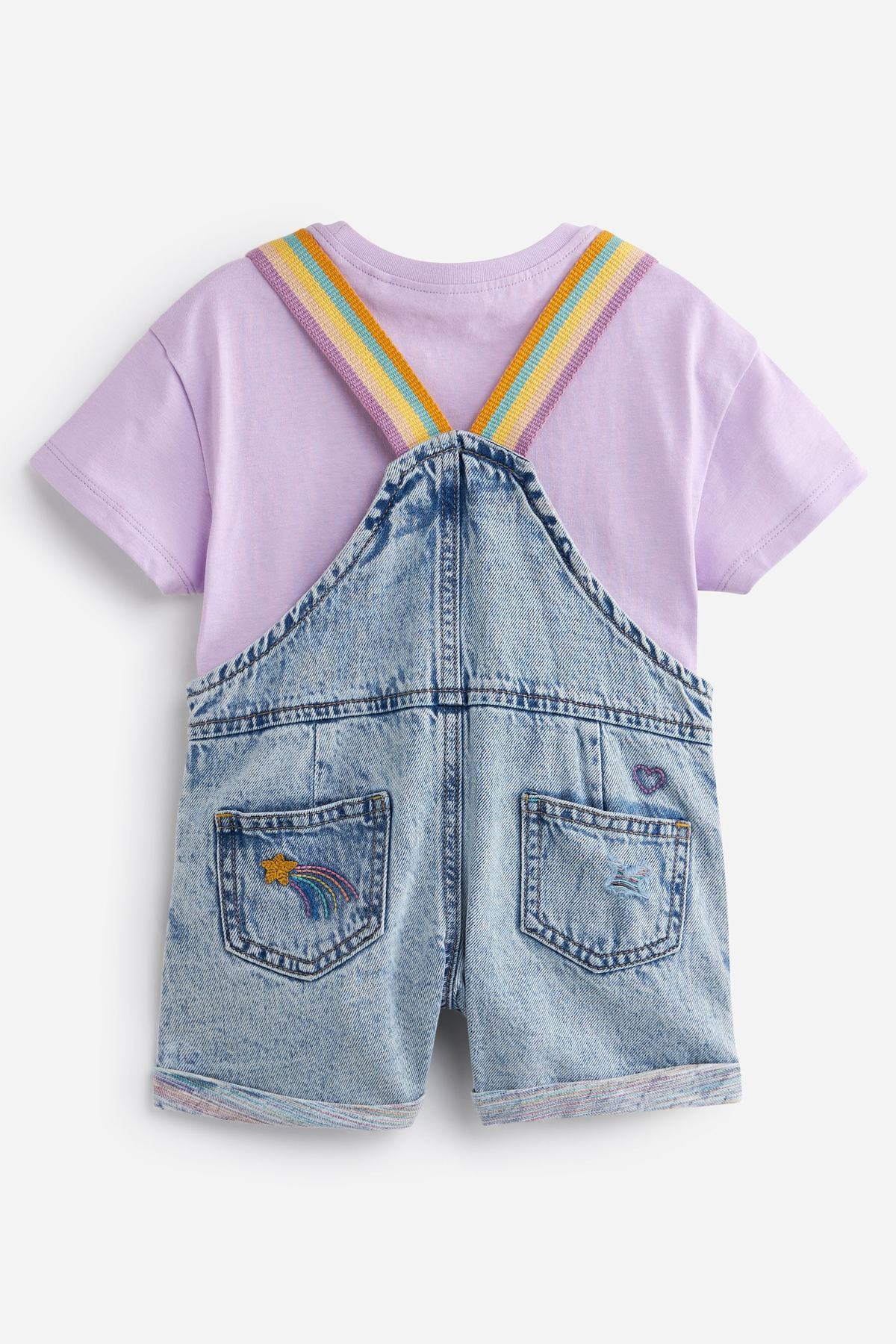 Mid Blue Denim Rainbow Dungarees & T Shirt Set NEXT UK