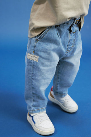 Light Blue Denim Pleat Front