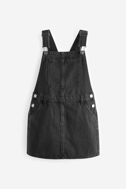 Black 100% Cotton Denim Pinafore Dress