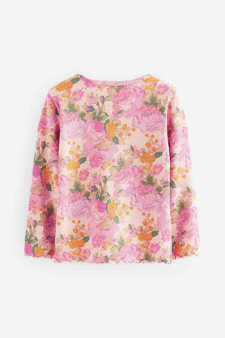 Pink Vintage Floral Cotton Rich Long Sleeve Rib T-Shirt