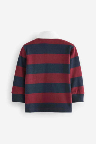 Navy/Red Stripe 100% Cotton Long Sleeve Rugby Polo Shirt