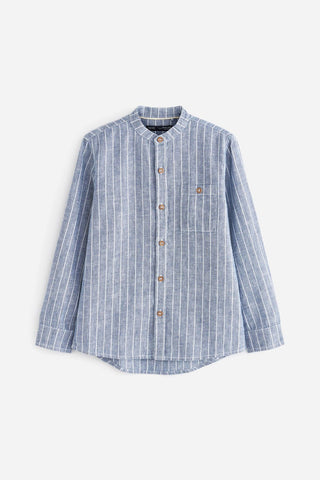 Long Sleeve Grandad Collar Linen Mix Shirt