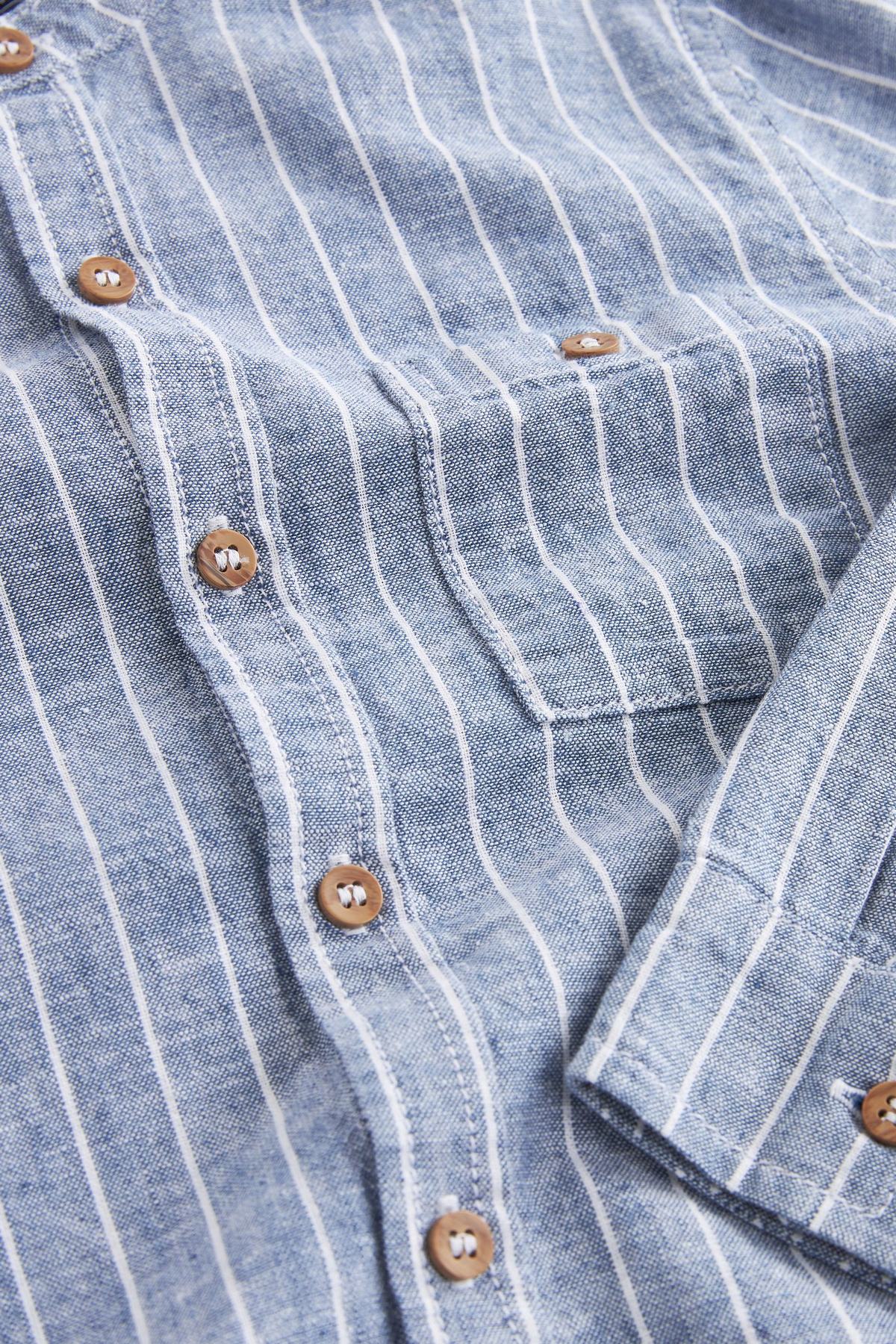 Long Sleeve Grandad Collar Linen Mix Shirt