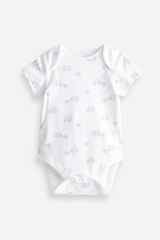 Blue/White Elephant 4 Pack Short Sleeve Baby Bodysuits