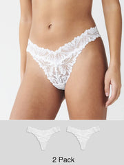 White Thong Ultimate Comfort Lace Knickers 2 Pack