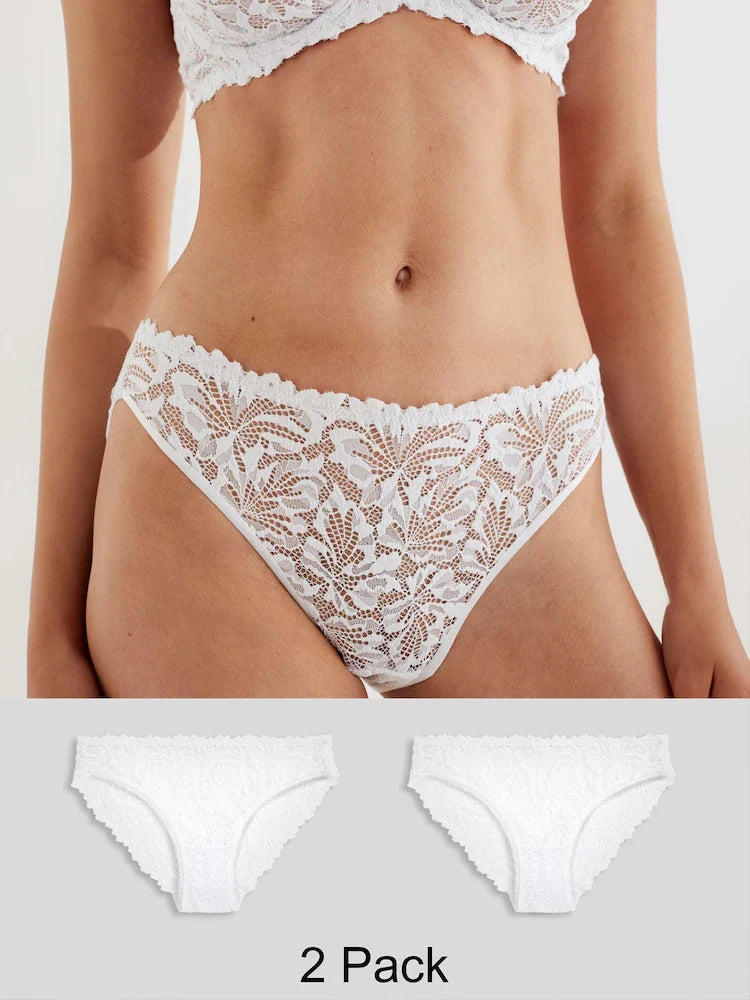 White High Leg Ultimate Comfort Lace Knickers 2 Pack