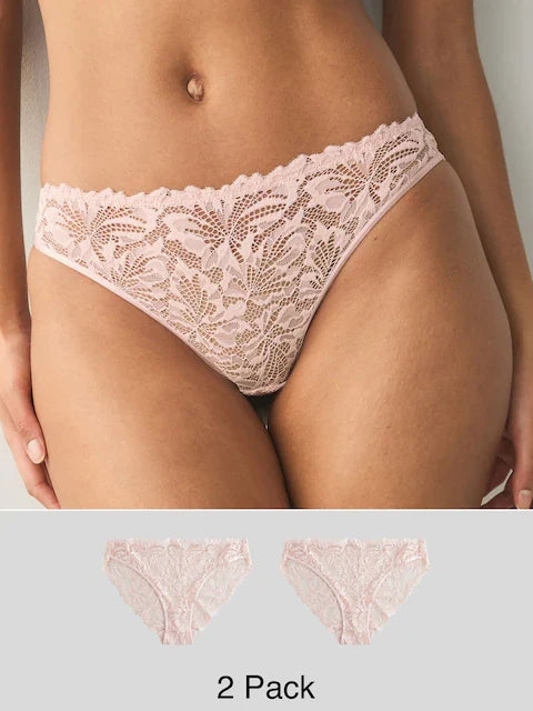 Light Pink High Leg Ultimate Comfort Lace Knickers 2 Pack