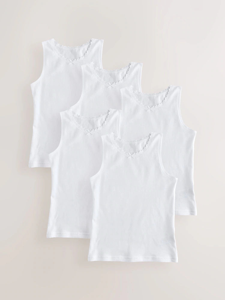 White 5 Pack Lace Trim Vest (1.5-16yrs)