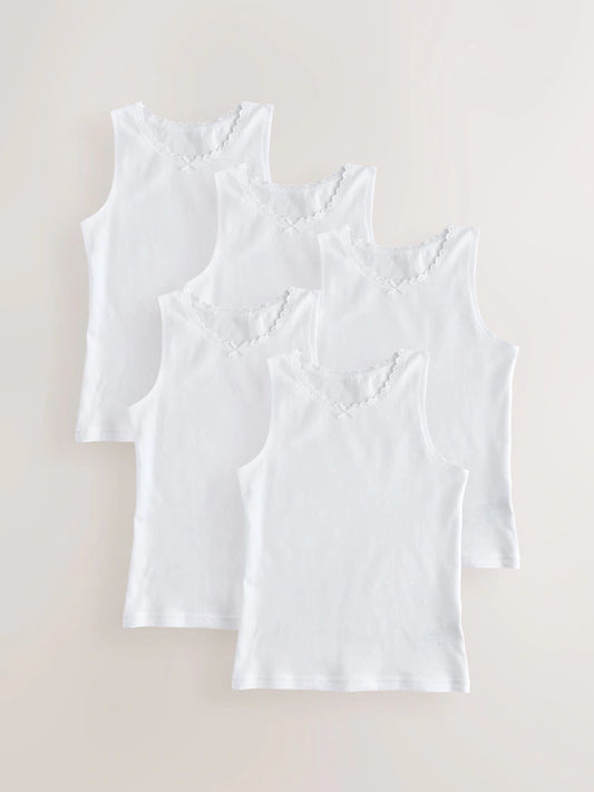 White 5 Pack Lace Trim Vest (1.5-16yrs)
