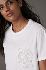White Embellished Pocket 100% Cotton T-Shirt