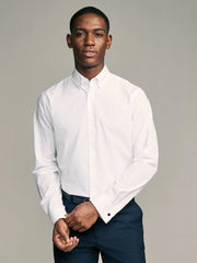 White Button Down Collar Slim Fit Easy Care Double Cuff Smart Shirt