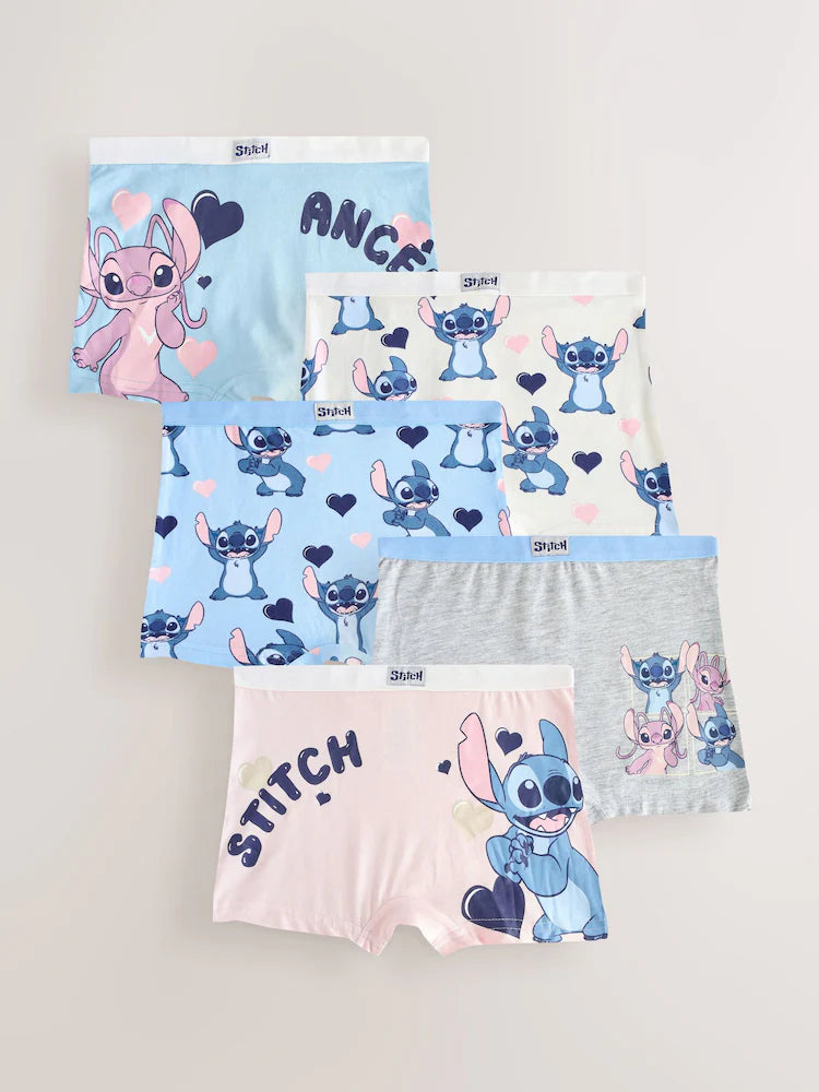 Pink/Blue Disney Stitch and Angel Shorts 5 Pack (2-16yrs)