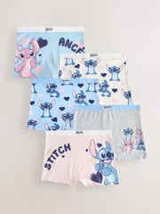 Pink/Blue Disney Stitch and Angel Shorts 5 Pack (2-16yrs)