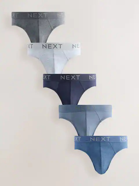 Blue/Grey 5 Pack Cotton Rich Briefs